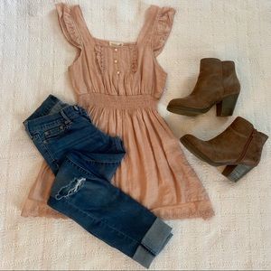 MINE Neutral Tone Babydoll Top Size Small